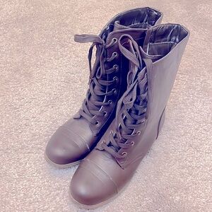 Rasolli brown lace up combat style boot 1.5 inch heel